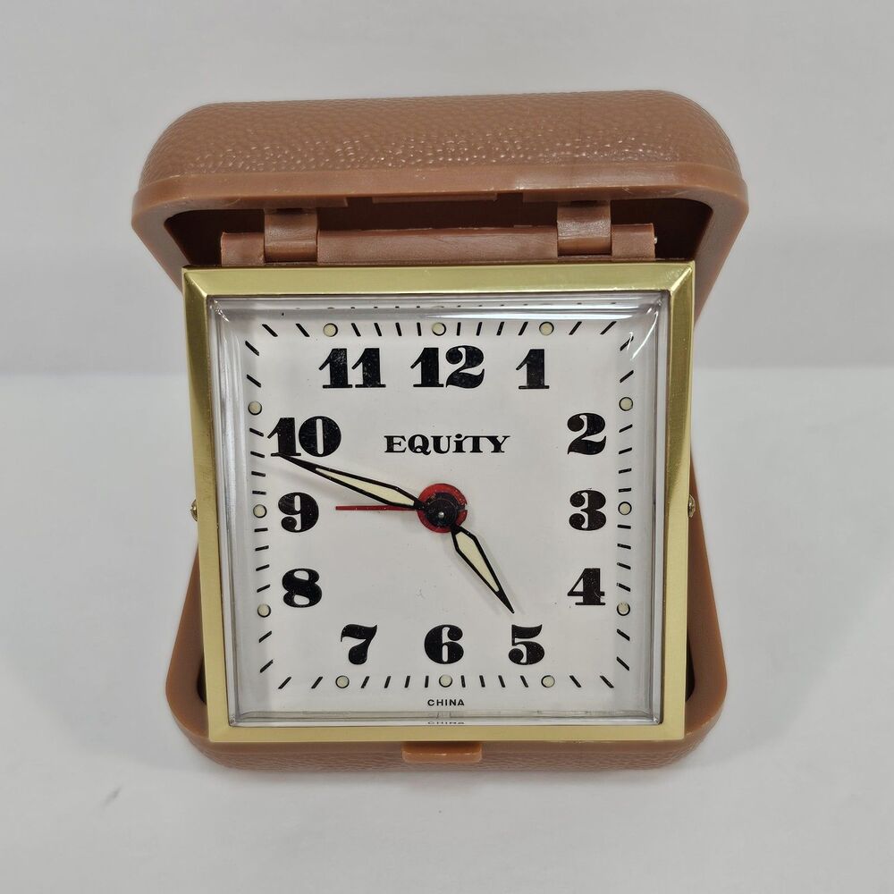 Mid-Century Compact Folding Alarm Timepiece by Equity, Wind-Up, Travel Case